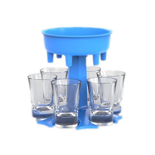 6 Shot Glass Dispenser And Holder Liquor Dispenser for Home Party - Blue