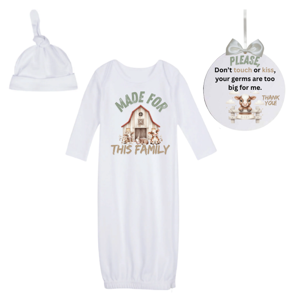 Newborn Going Home Outfit -Sleeping bag &amp; 'No kiss sign'-Farmer Pink