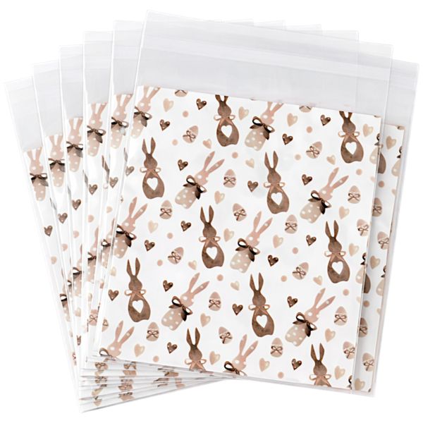 100-Piece Easter Bunny Printed Clear Ziplock Gift Bags