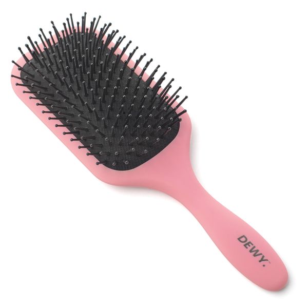 Dewy - Classic Paddle Hairbrush with Rigid Pins for Firm Detangling (Pink)