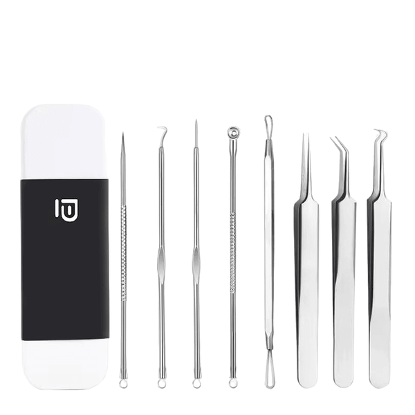 8-Piece Stainless Steel Blackhead &amp; Pimple Extraction Tool Set in Case