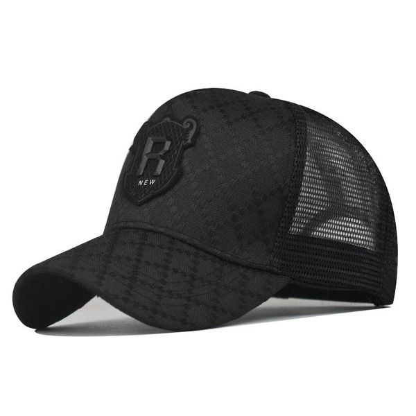 Letter R Leather Patch Baseball Cap Plaid Flat Cap Fashion Mesh Hat