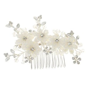 Brushed Gold and Ivory Pearl Wedding Comb Jeweled Bridal Hair Accessory
