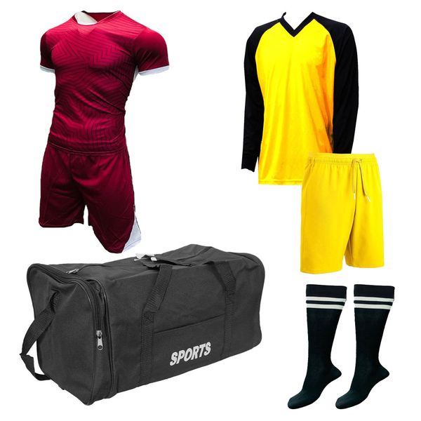 Soccer Kit &amp; Goalkeeper Set &amp; Kit Bag - Football Team of 15 - Green &amp; White