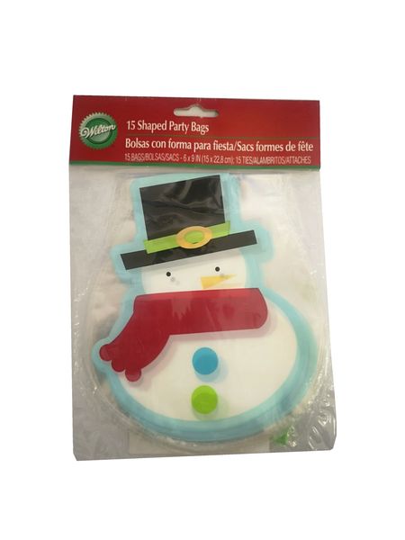 Wilton Snowman Christmas Shaped Party Candy Treat Sweet Gift Bags &amp; Ties