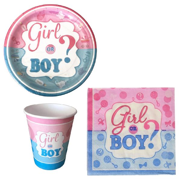 Gender Reveal Party Pack (Serves 16) Cups, Plates &amp; Serviettes