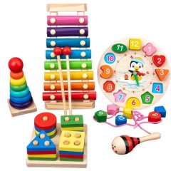 Montessori Wooden Toy Set for Toddlers, 5-in-1 Educational Activity Kit