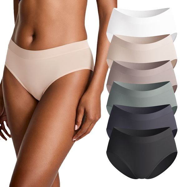 Lekkon Seamfree Midi Briefs for Women, No-Show Ribbed Lady Panties 3/6 Pack