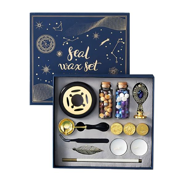 Vintage Wax Seal Set DIY Gift Box with Fire-Resistant Furnace &amp; Stamp Head