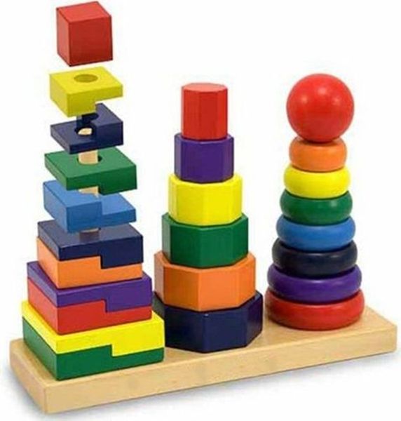 Wooden Geometric Stacker Blocks -Toddler Toy