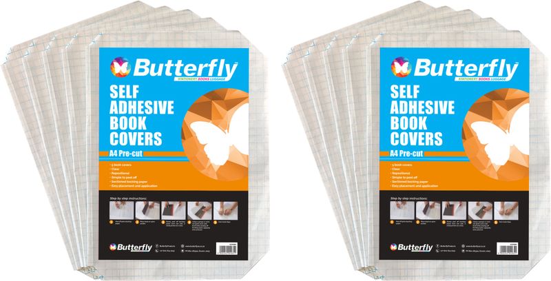 Book Cover - A4 70 m Clear Self-Adhesive Pre-Cut 5-Pack X2