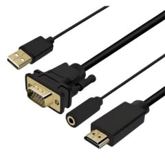 Incredible Black Cable HDMI Male to VGA Male With Audio And USB