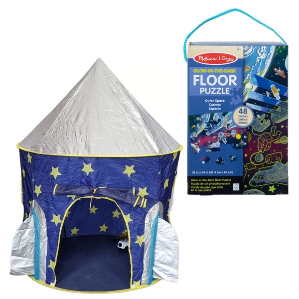 Astronaut Rocket Tent and Melissa &amp; Doug Space Glow Floor Puzzle