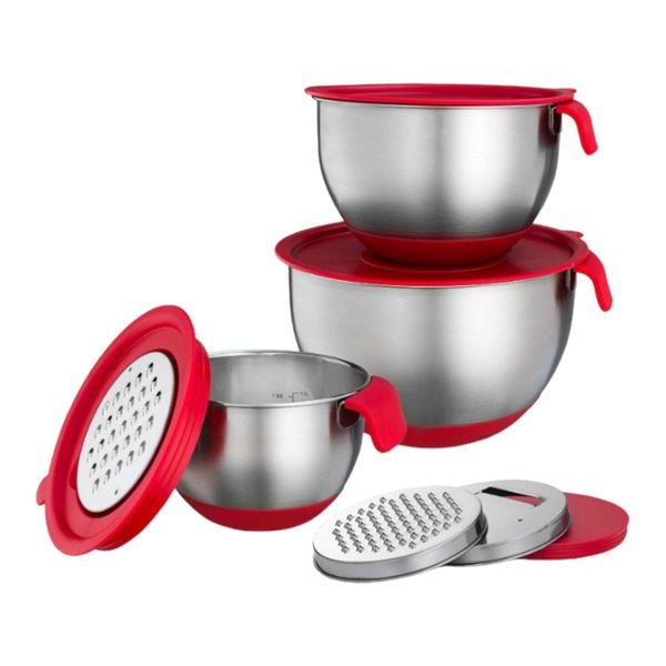 Set of 3 All in One Mixing Bowl with Grater Lid and Handle - Size 1.5/3/5 QT