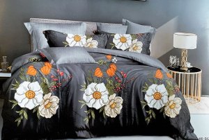 Bedspread Set Queen 5 Piece Microfiber Grey with Flower Print