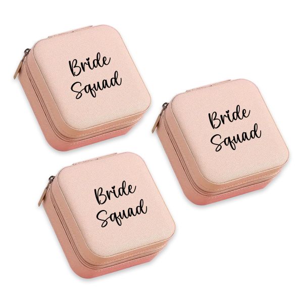 Bride Squad pink little travel jewellery boxes for wedding gifts - set of 3