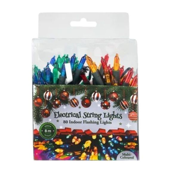 Festive Multicolour LED String Lights - 80 LED Plug-In Decorative Lights