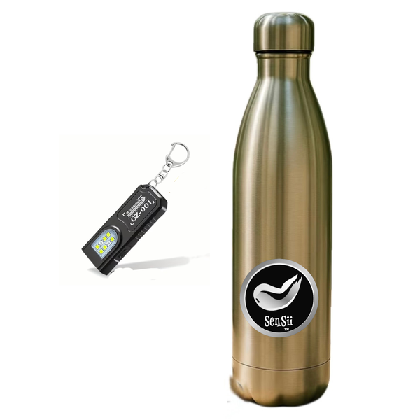 Stainless Steel Water Bottle with Hidden Storage - Plus Tough Mini Torch