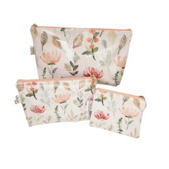 Nordic Toiletry Bag, Makeup Bag &amp; Coin Pouch Pink Flowers Set of 3