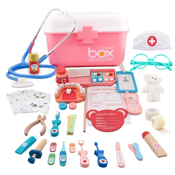 Doctor Nurse Kit Medical Box with Wooden Educational Role Play Toys- 45Pcs