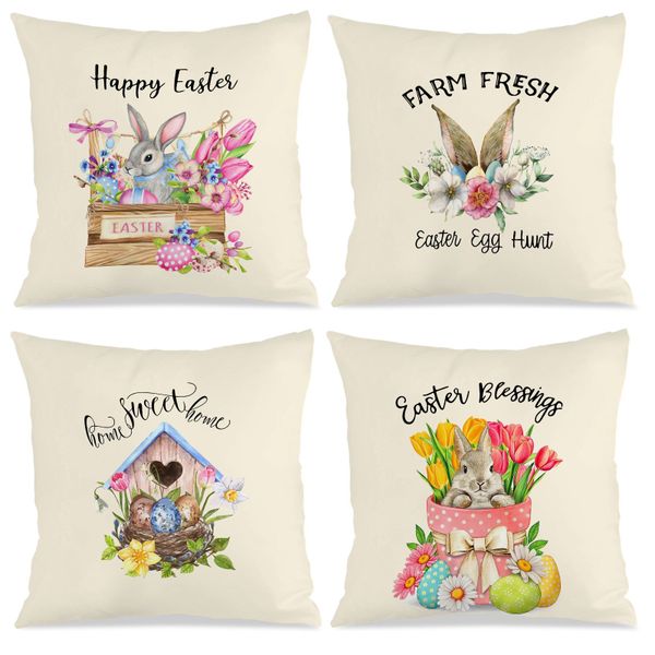 4PCS Rustic Easter Throw Pillow Covers Case, 45x45cm Bed Pillow Covers