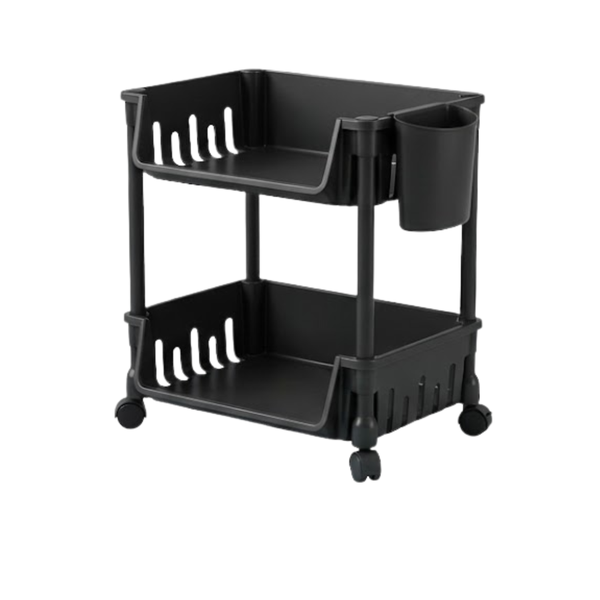 2-Tier Cart &amp; Storage Trolley -Rolling Organizer Rack with Wheels-19mm