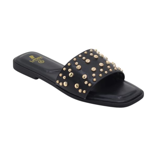 LaMara Paris Stud one band studded slide on a flat unit white