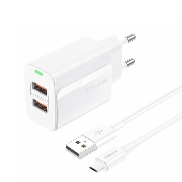 Dual USB 12W Fast Charger With Micro Cable