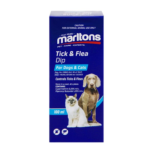 Marltons - Tick &amp; Flea Dip - For Dogs &amp; Cats - 100ml