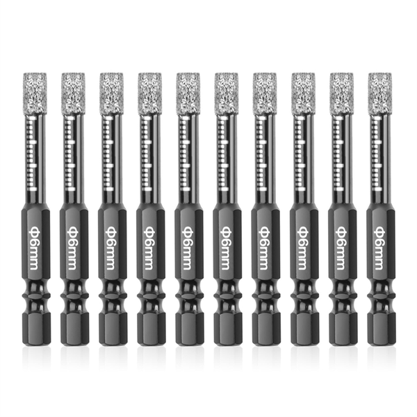 10-Piece 6mm Dry Diamond Core Drill Bit Set - For Ceramic, Glass, and Tile
