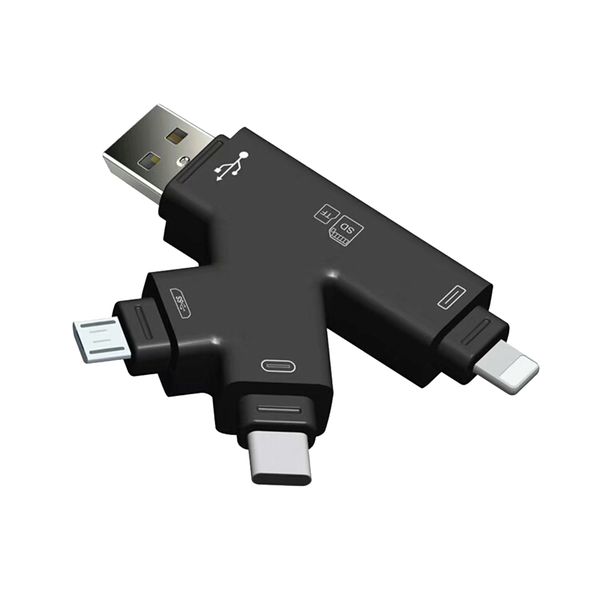 4 in 1 Card Reader with Lightning USB Micro-USB Type-C Connector - White