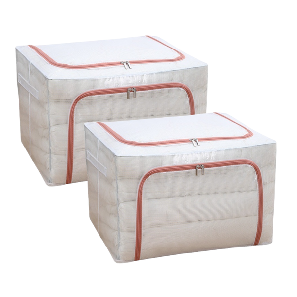 2 Packs Nylon Wardrobe Storage Bag Bedding Metal Frame Foldable Organizer