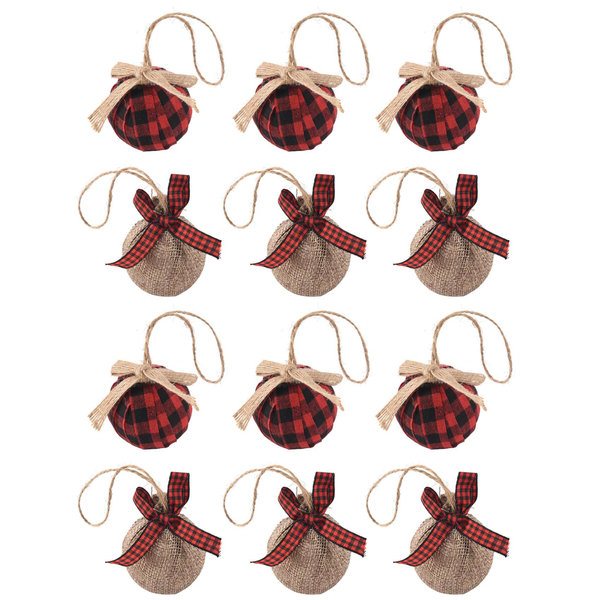 Christmas Tree Ornaments 12 Pcs 2-1/2 Inches Red Black Buffalo