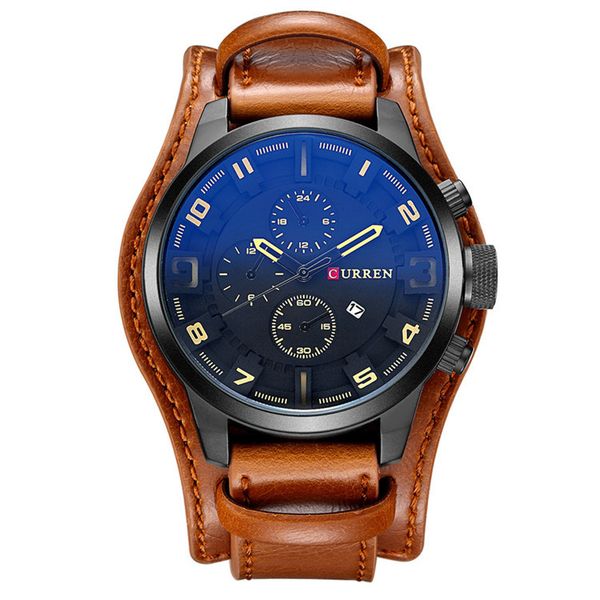 Curren - Men's Leather Strap Watch - Brown/Blue