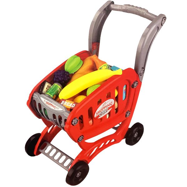 23 Piece Shopping Cart Kids Pretend Play Grocery Food Trolley Toy Set