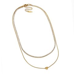 Steel My Heart Waterproof Layered Heart &amp; Tennis Necklace