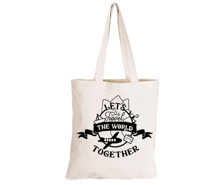 Let's Travel The World - Eco-Cotton Natural Fibre Bag