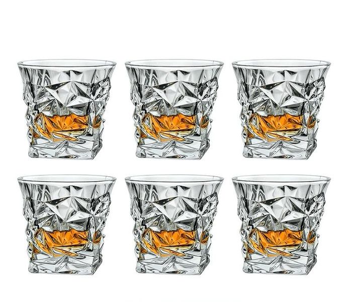 Crystal Clear Diamond Cut Design Whiskey Glass Scotch Glass 280ml - 6 Packs