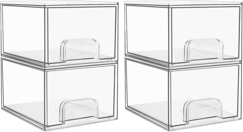4 Piece Clear Stackable Storage Drawers 4.4'' Tall Acrylic Undersink organizer