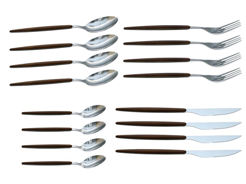 Excellent Housewares 16 Piece Stainless Steel Cutlery Set with Wooden Handles