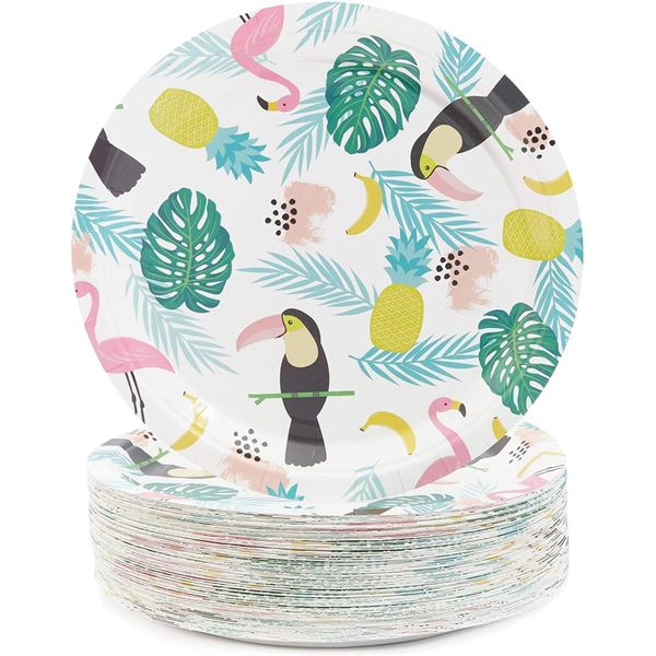 Topika - 80 Pack Plates Plates for Tropical Party 23cm Paper Dinner Plates