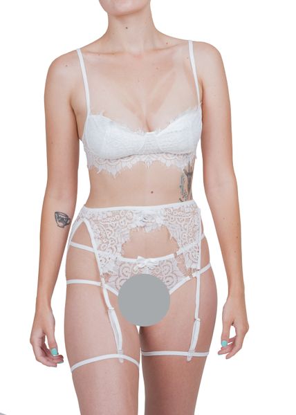 ULC Madrid Balconette Lingerie Set with Garter - White