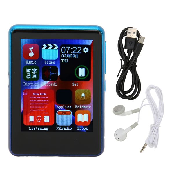 MP3 Player Bluetooth 5.0 2.4inch Full Touch Screen HD Noise Reduction Blue