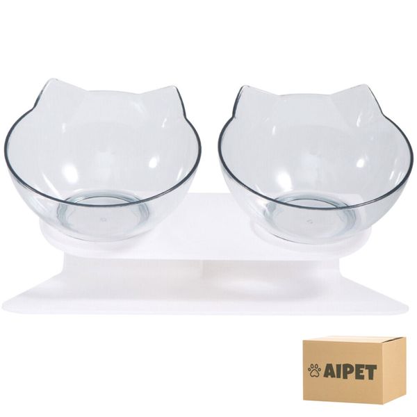 AIPET Pet Feeding Neck-Protective Tilted Dual Bowl Ideal For Cats