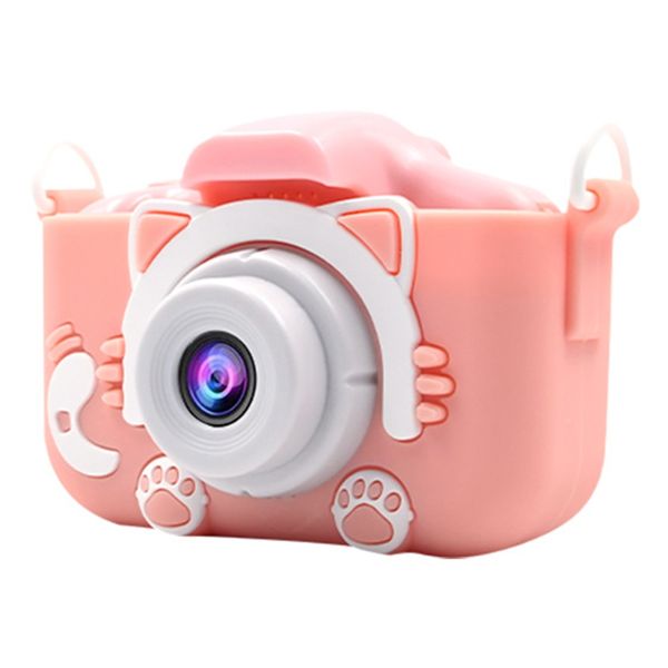 Cute Cat Children Cameras Silicone Cases Dual Cameras Pink