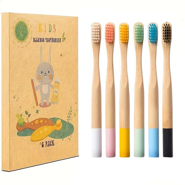 Bamboo Kids Toothbrushes (6 Pack) - Soft BPA-Free Bristles, Eco-Friendly