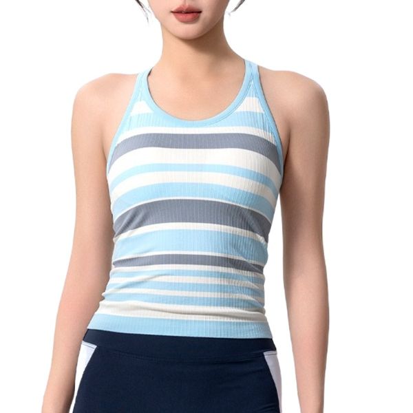 Yoga Tank Top with Built in Padded Bra Quick-Dry Striped Sports Top
