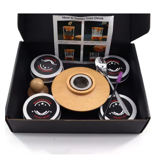 Cocktail Smoker Kit for Whiskey - Wooden Smoked Hood for Spirits &amp; Drinks