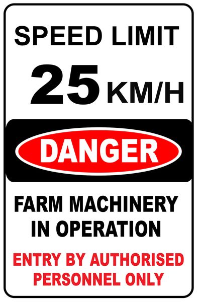 Speed Limit 25KM/H Danger Farm Machinery in Operation 80x120cm Sign.