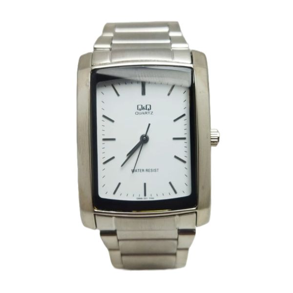 Q&amp;Q Men's Silver Rectangular Watch